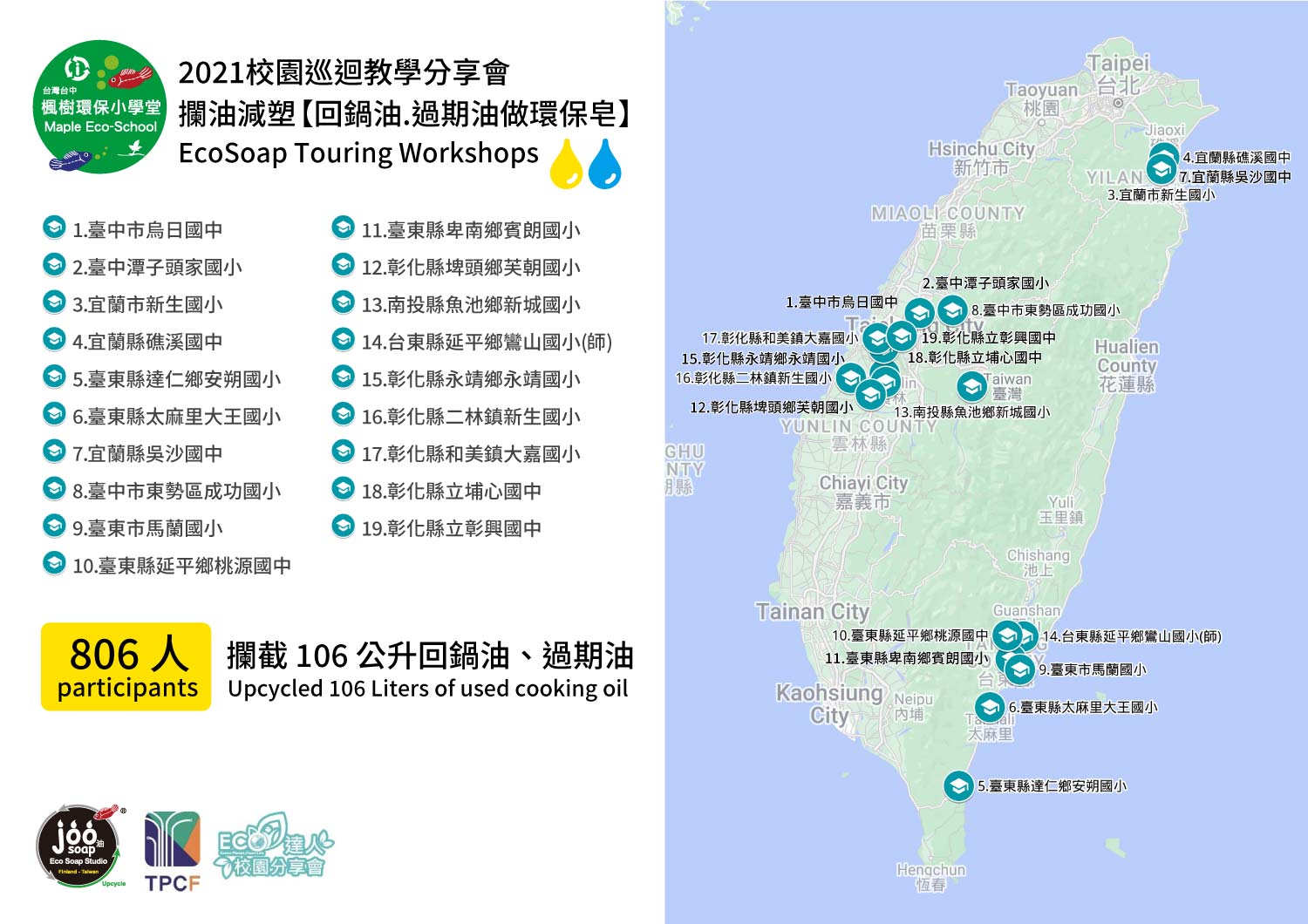 JooSoap Taiwan Maple-Eco-School completed 30 school touring workshops in 2021